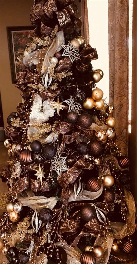 christmas tree decorations gold and brown